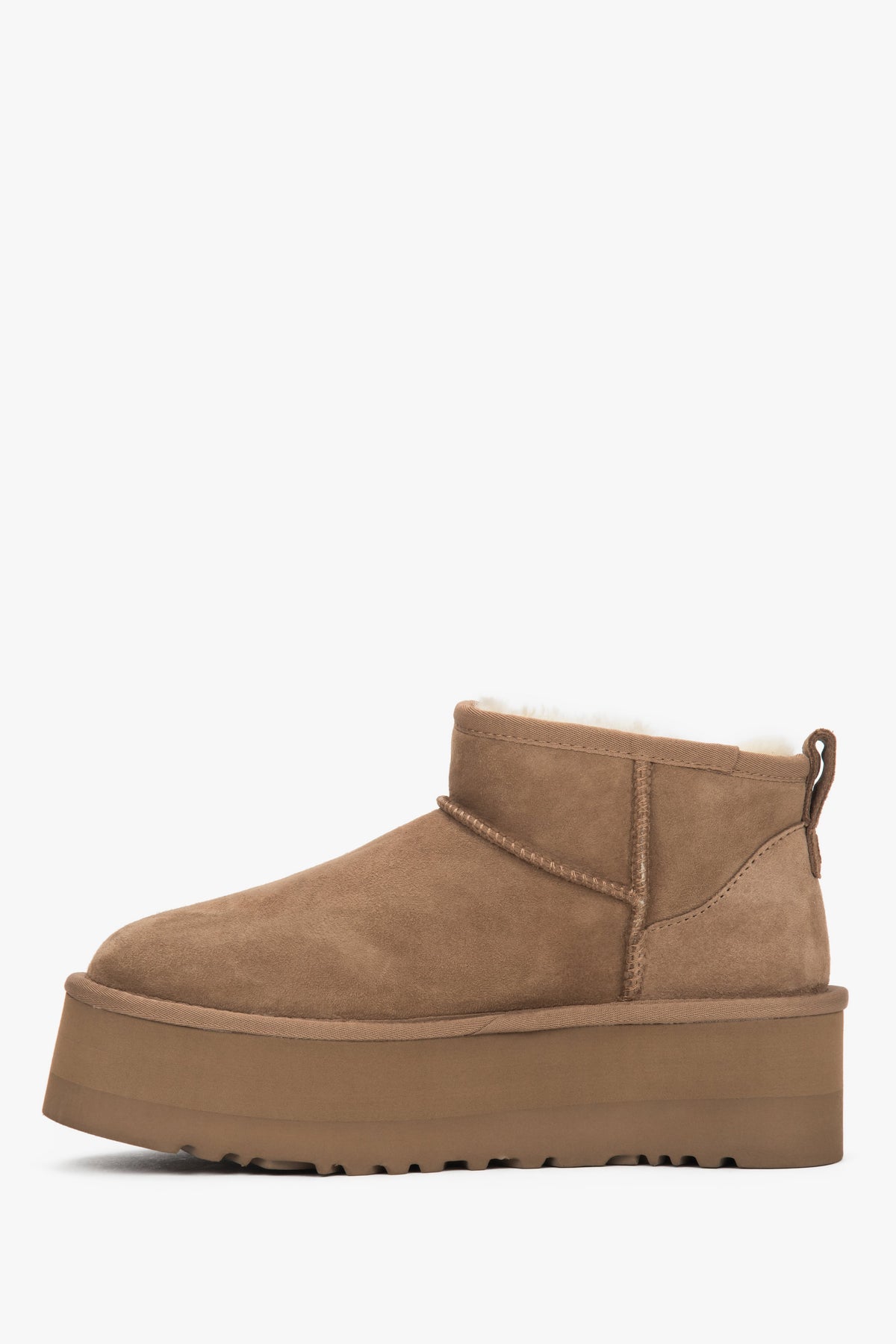 Made of genuine velour — brown women’s snow boots with a thick sole and fur lining, Estro.