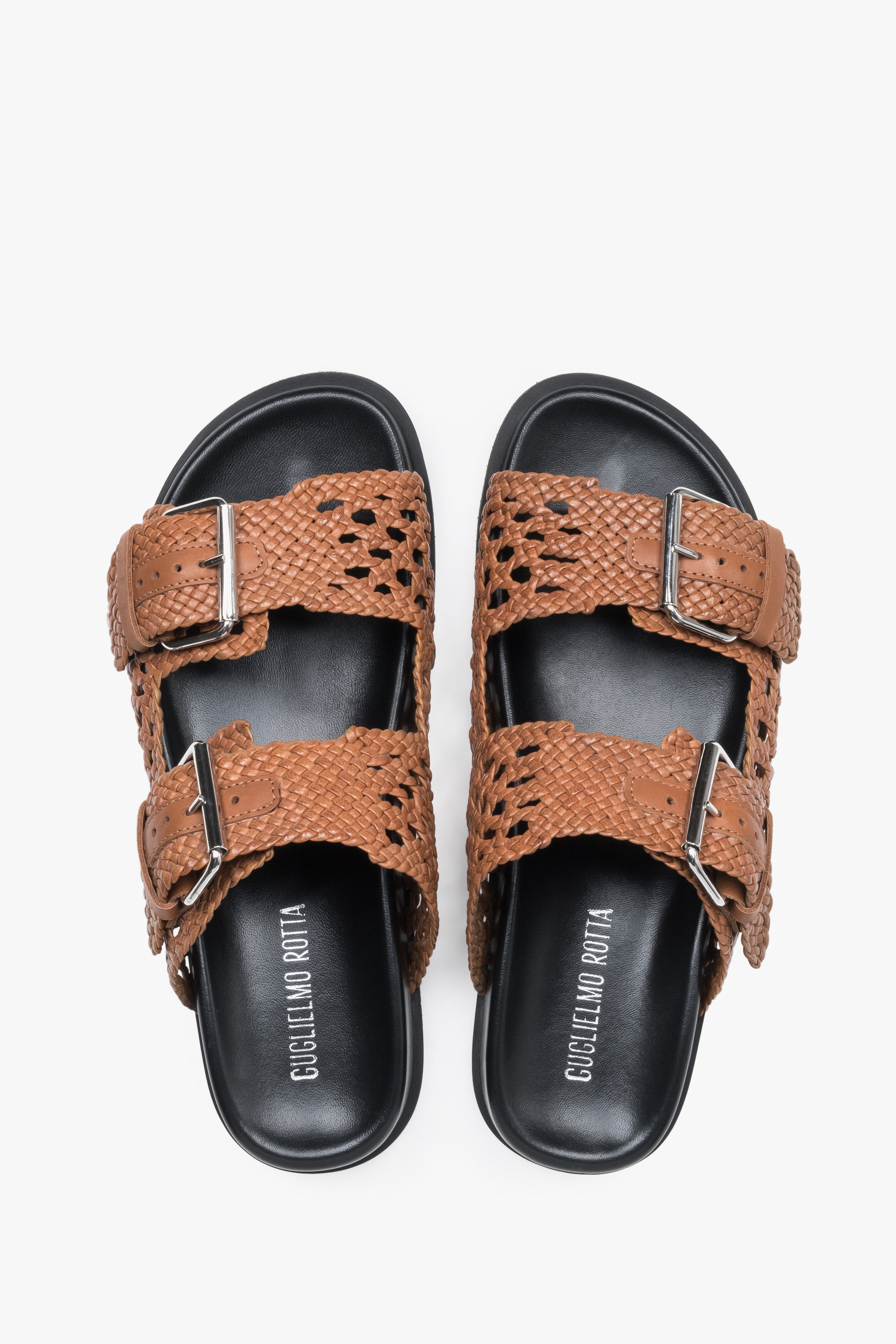 Guglielmo Rotta brown Italian leather slides with a luxury natural leather interior.