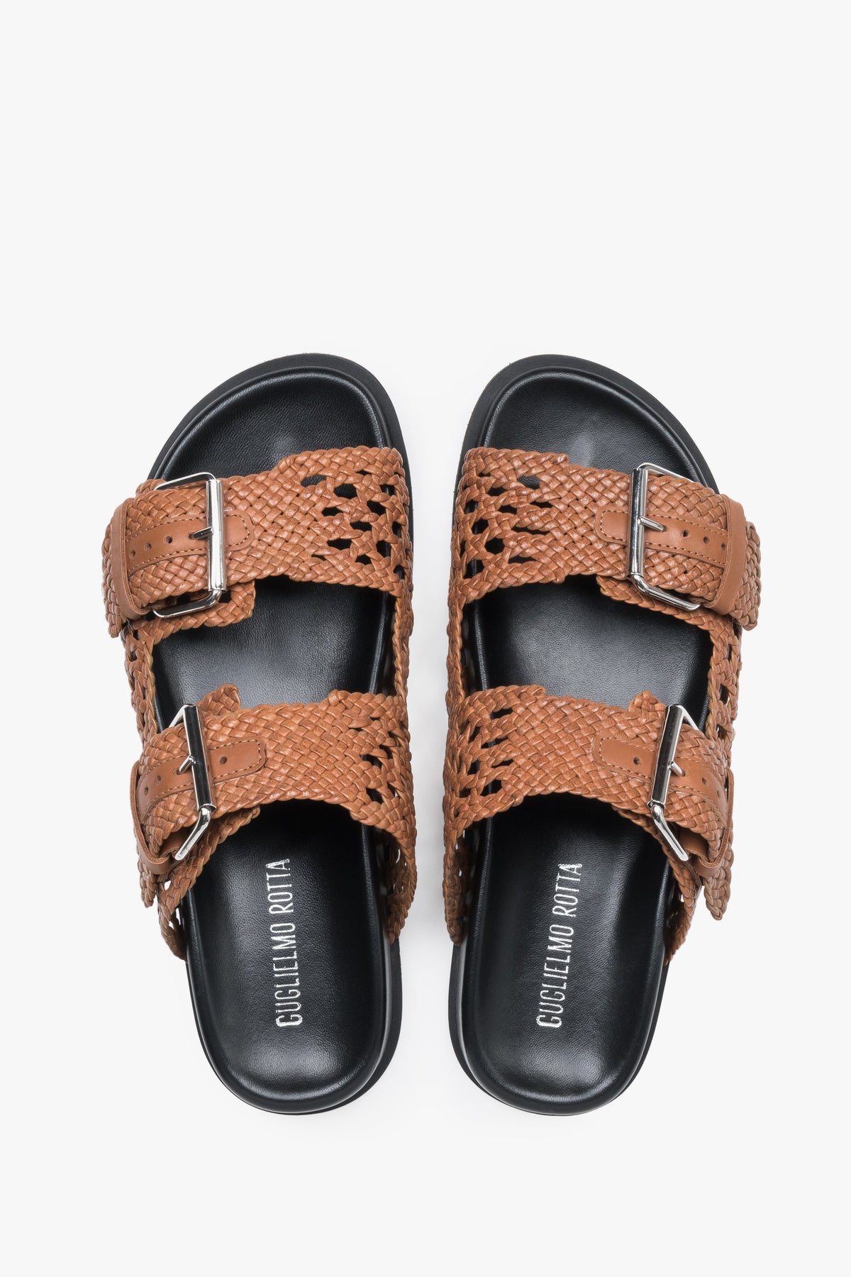 Guglielmo Rotta brown Italian leather slides with a luxury natural leather interior.