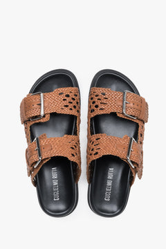 Guglielmo Rotta brown Italian leather slides with a luxury natural leather interior.