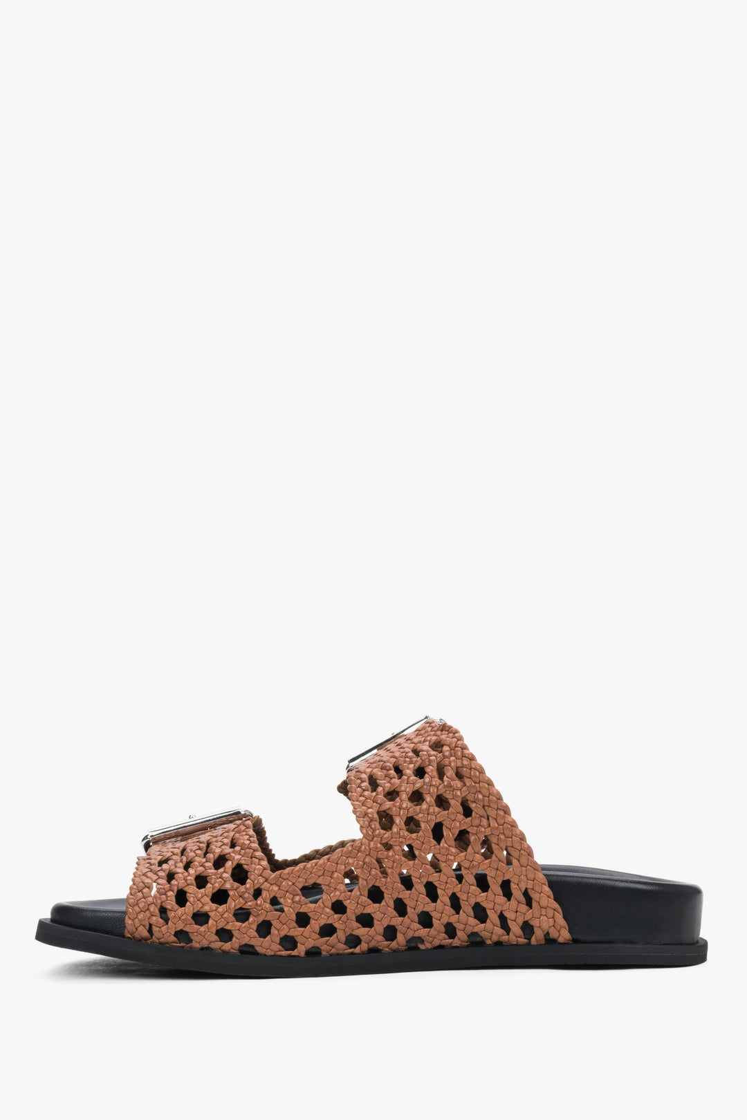 Elegant Italian leather slides in a rich brown shade, perfect for a luxury summer wardrobe.