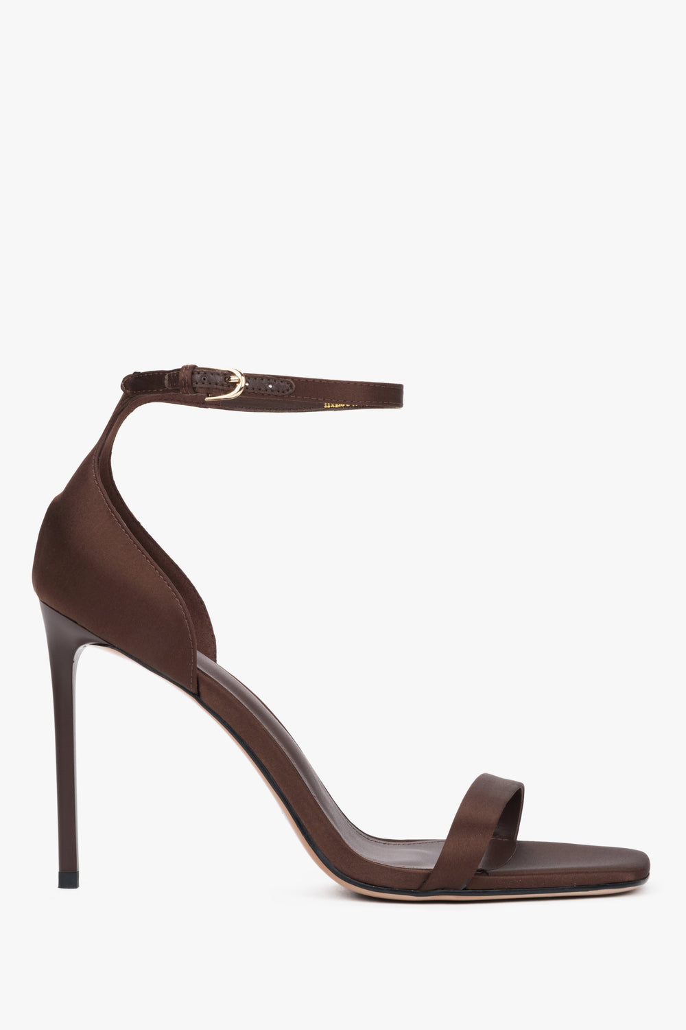 Women's brown satin high heel sandals by Estro