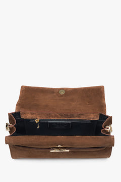 Brown women’s shoulder bag, crafted from Premium Italian genuine velour, Estro.