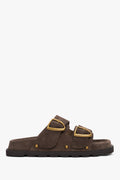 Women’s Brown Velour Slippers with Silver Buckle and Studs Estro ER00119828.
