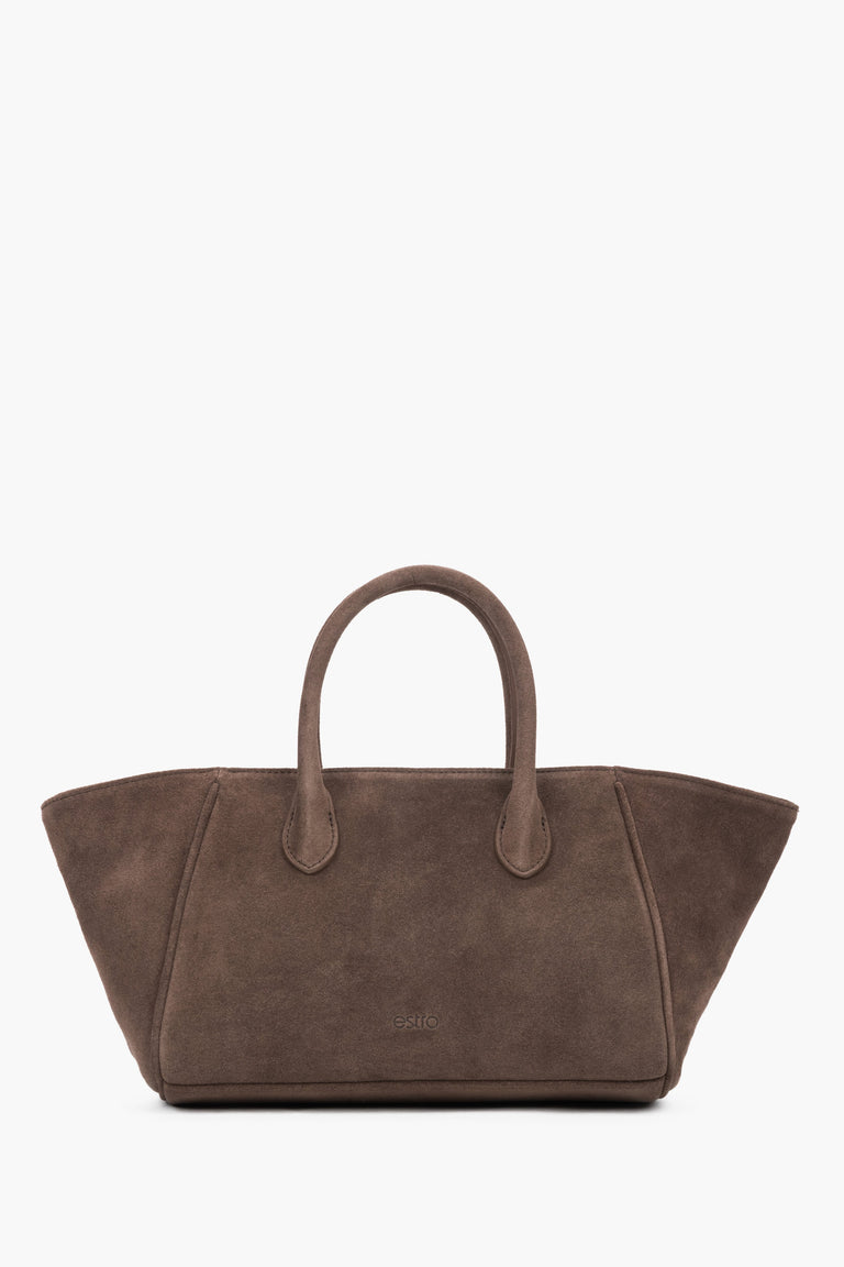 Women’s Brown Top-Handle Tote Bag made of Genuine Velour Estro ER00119881.