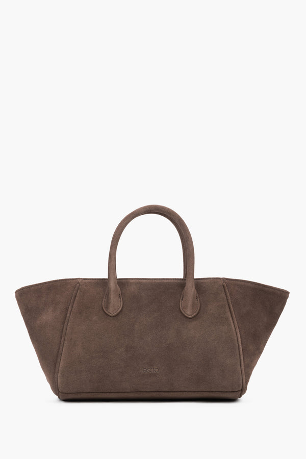 Women’s Brown Top-Handle Tote Bag made of Genuine Velour Estro ER00119881.