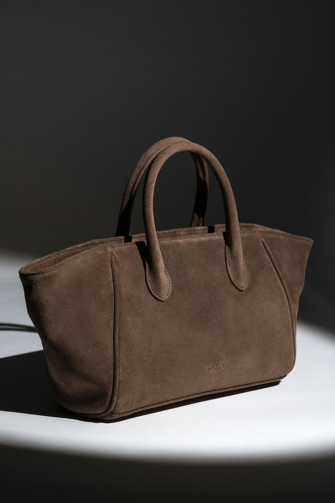 Women’s Brown Top-Handle Tote Bag made of Genuine Velour Estro ER00119881