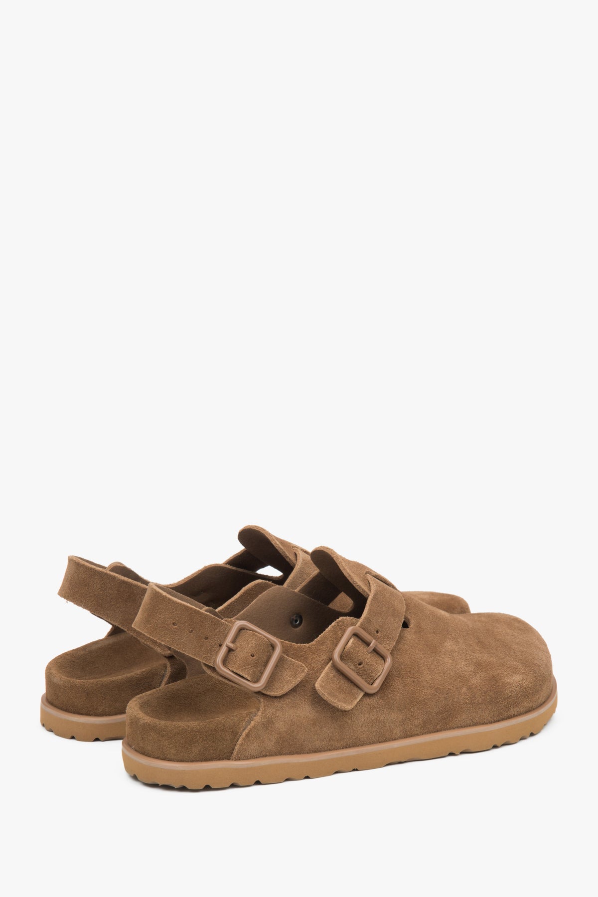 Elegant brown velour clog sandals from Estro.