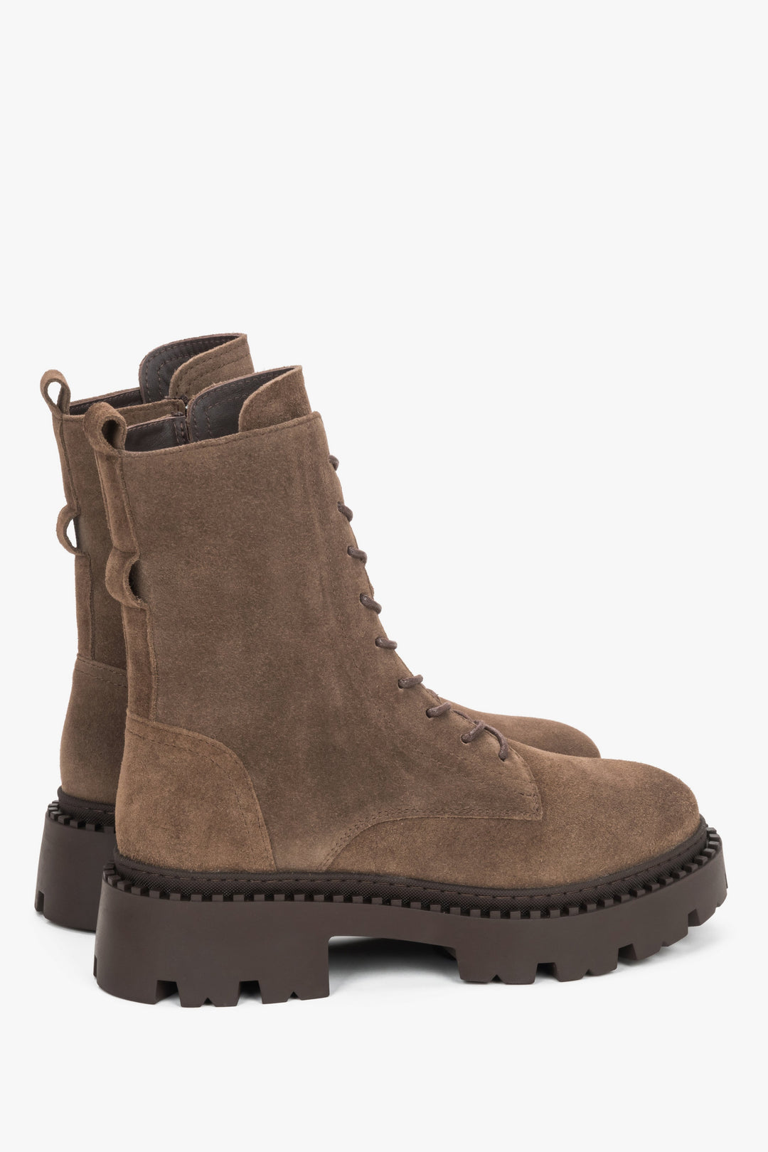 Women's Brown Ankle Boots Made of Genuine Italian Velour by Estro.
