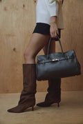 Women's Brown Velour Knee-High Boots with a Low Flared Heel Estro ER00118226.