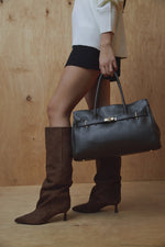 Women's Brown Velour Knee-High Boots with a Low Flared Heel Estro ER00118226.