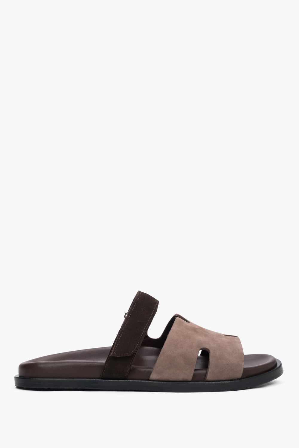Women's Brown Velour & Leather Slide Sandals with an Adjustable Strap Estro ER00119830.