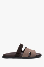 Women's Brown Velour & Leather Slide Sandals with an Adjustable Strap Estro ER00119830.