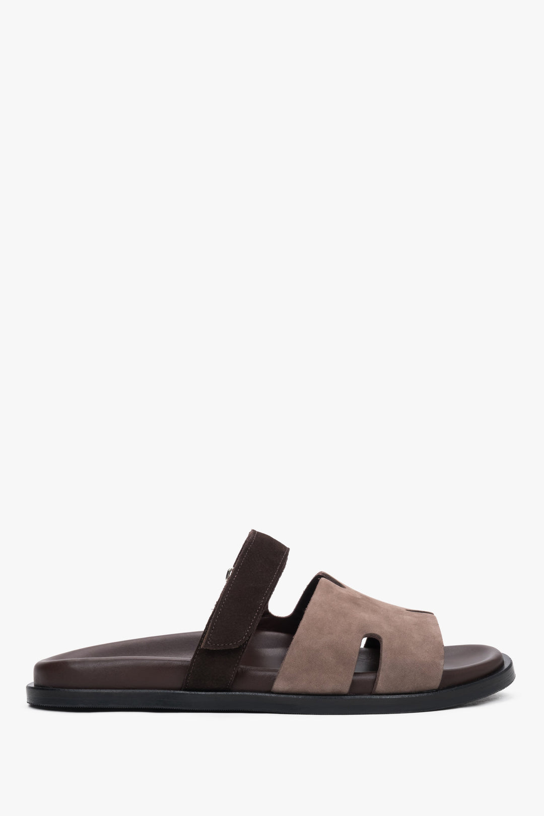 Women's Brown Velour & Leather Slide Sandals with an Adjustable Strap Estro ER00119830.