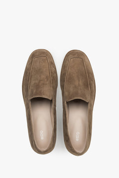 Top view of women's brown velour loafers by Estro