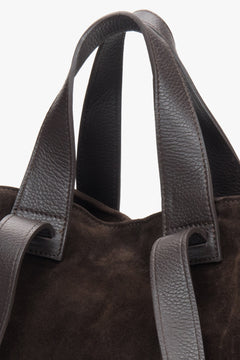  Women's Saddle Brown Velour Shopper Bag Made in Italy.