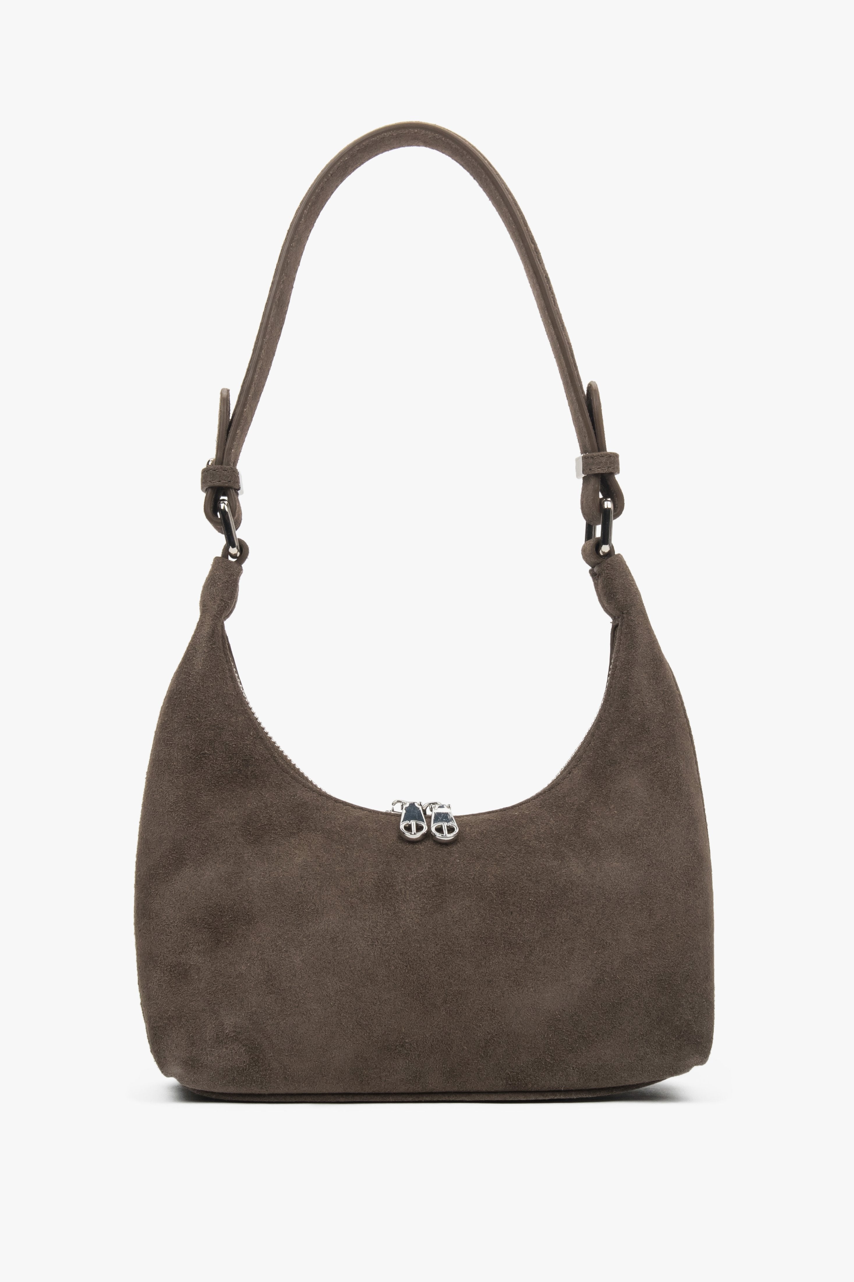 Women's Brown Genuine Velour Shoulder Bag in Half-Moon Shape Estro ER00116829.