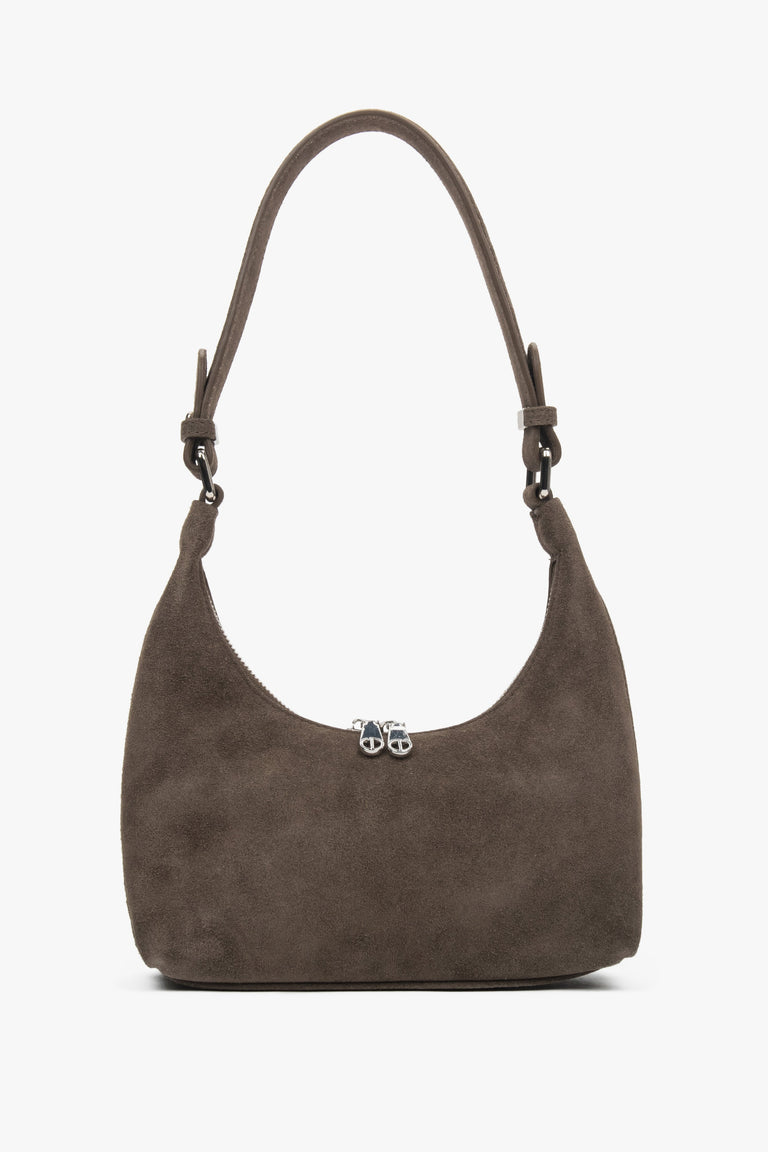 Women's Brown Genuine Velour Shoulder Bag in Half-Moon Shape Estro ER00116829.