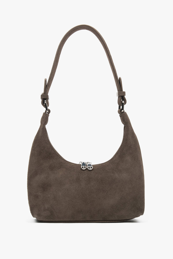 Women's Brown Genuine Velour Shoulder Bag in Half-Moon Shape Estro ER00116829.