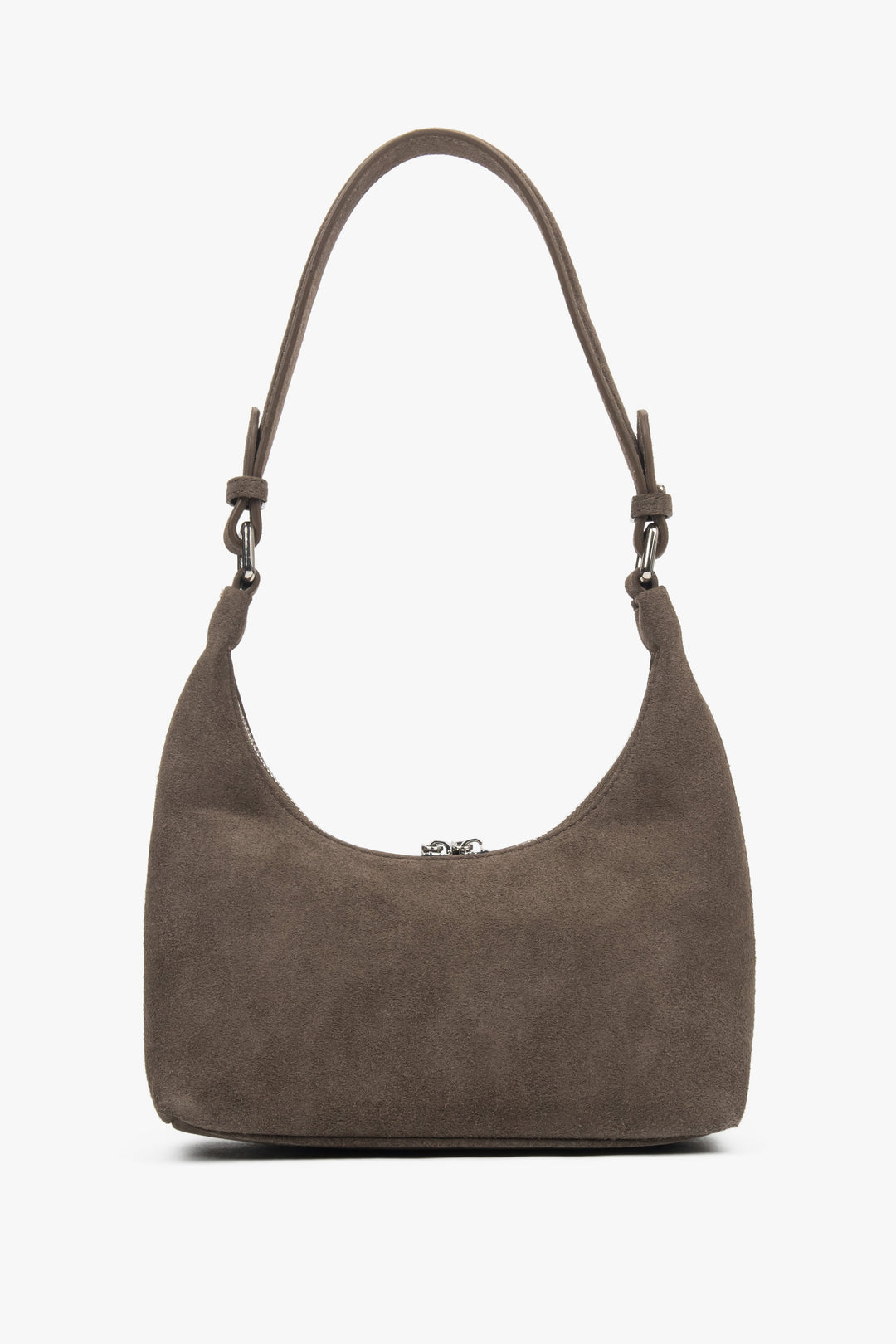 Women's brown shoulder bag in half-moon shape made of genuine velour Estro.