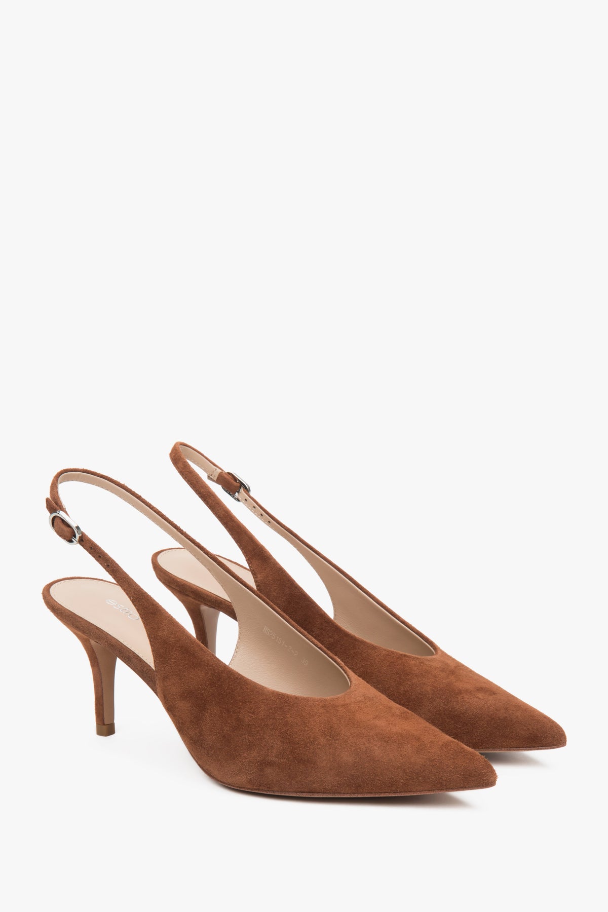 Brown velour slingback pumps for women by Estro.