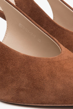 Women's slingback heels in brown velour by Estro - details.