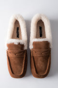 Women's Brown Velour Winter Loafers with Fur Lining Estro ER00120661.