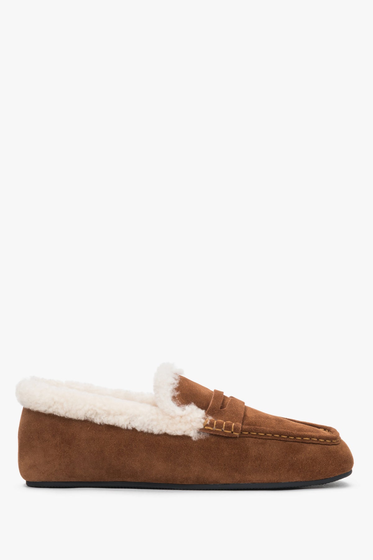 Estro - women's bronze velour winter loafers with fur lining.
