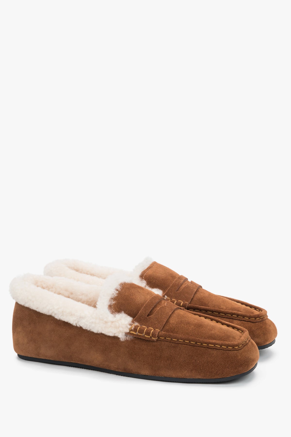 Women's bronze genuine velour winter loafers with soft fur lining Estro.