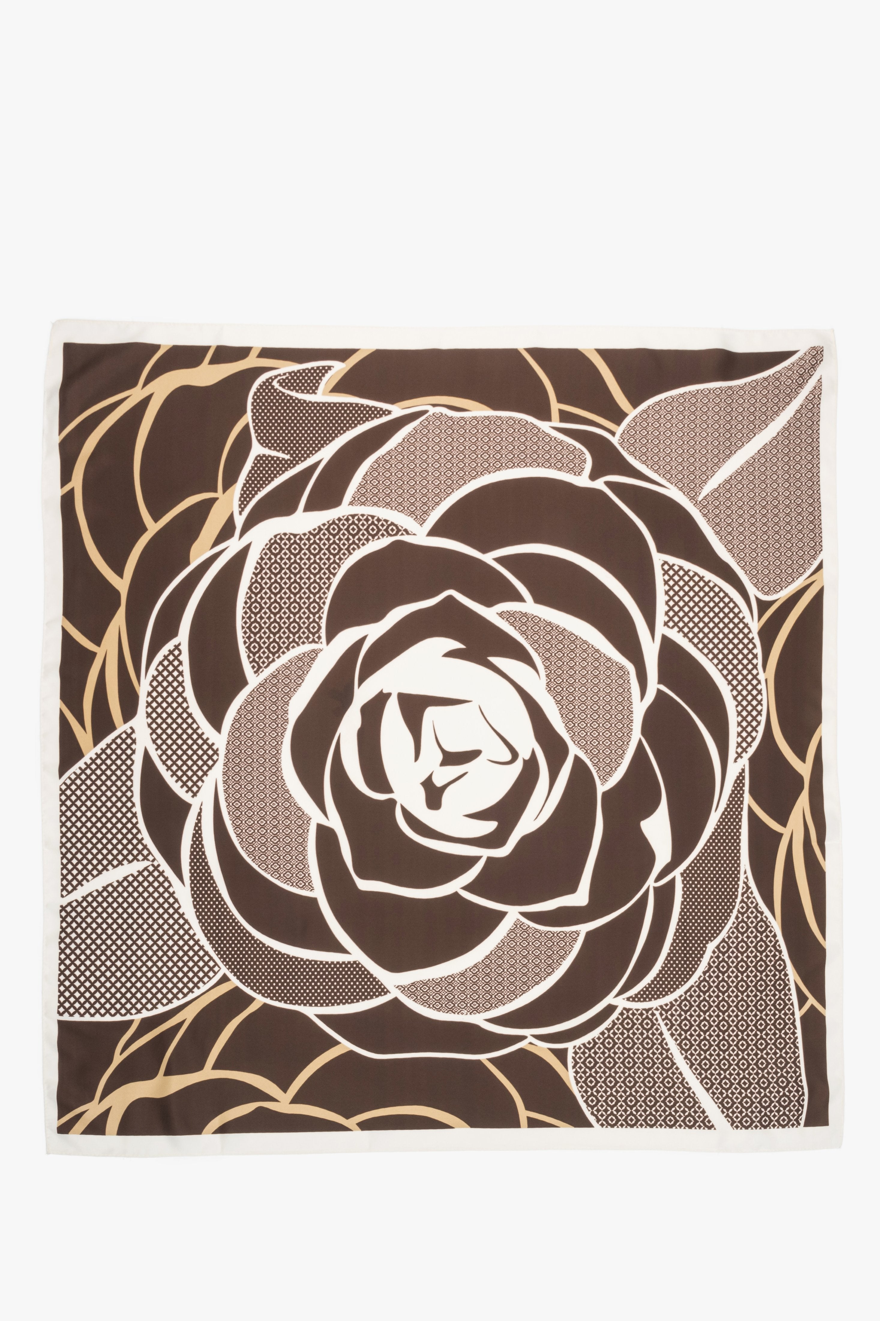 Brown and white women's neckerchief with a floral pattern, Estro.