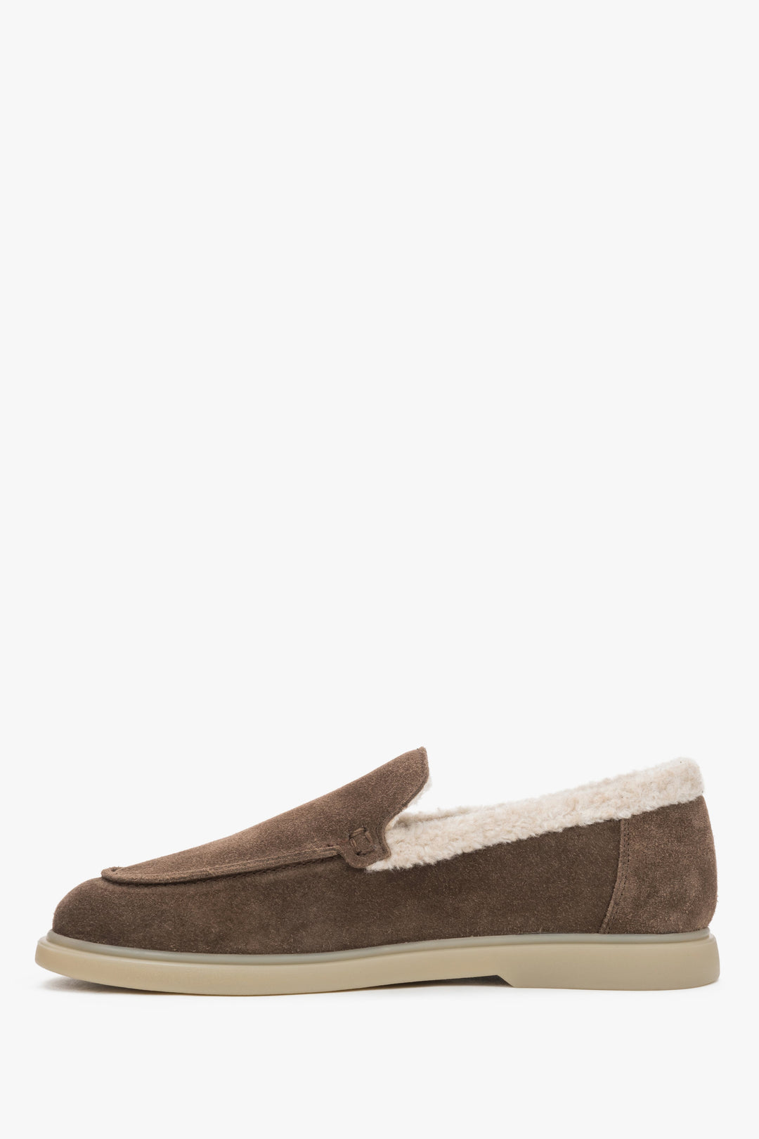 Women's Brown Winter Loafers made of Genuine Velour with Fur Lining – Estro.