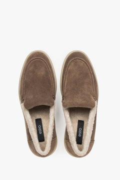 Women's Winter Loafers, Brown, made of Genuine Velour with Fur Lining.