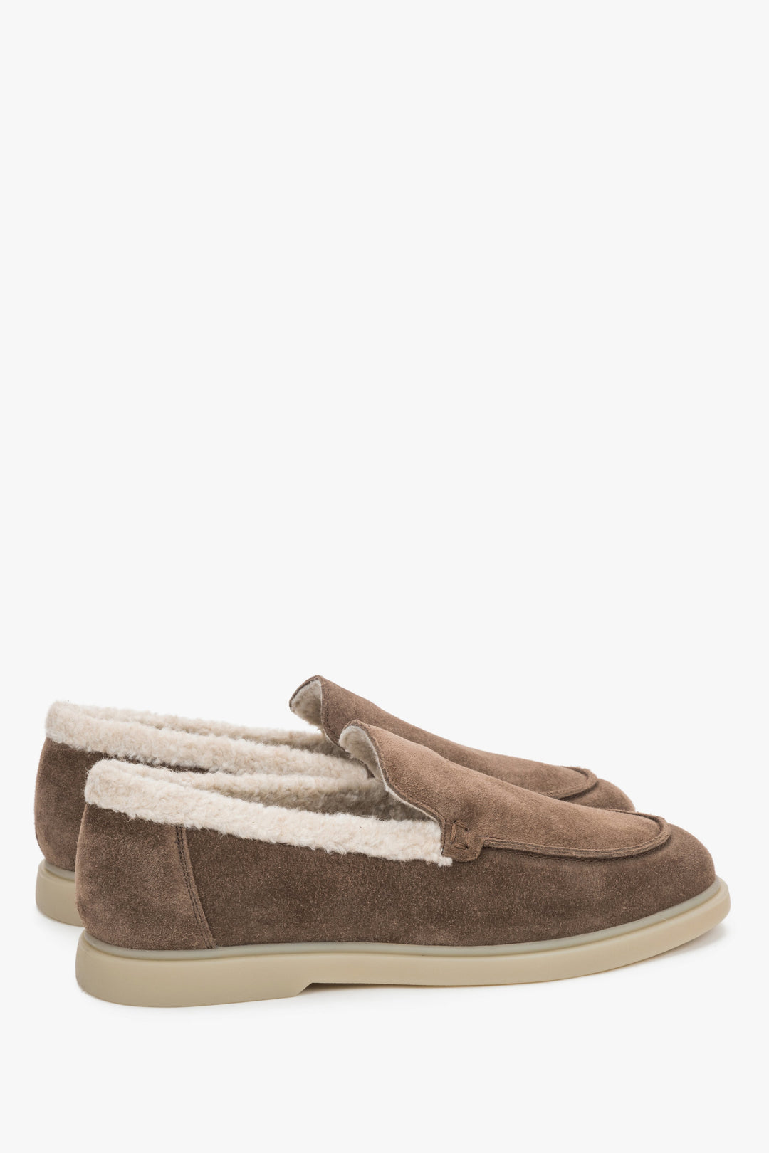 Made of Genuine Velour with Fur Lining, Brown Women's Winter Loafers