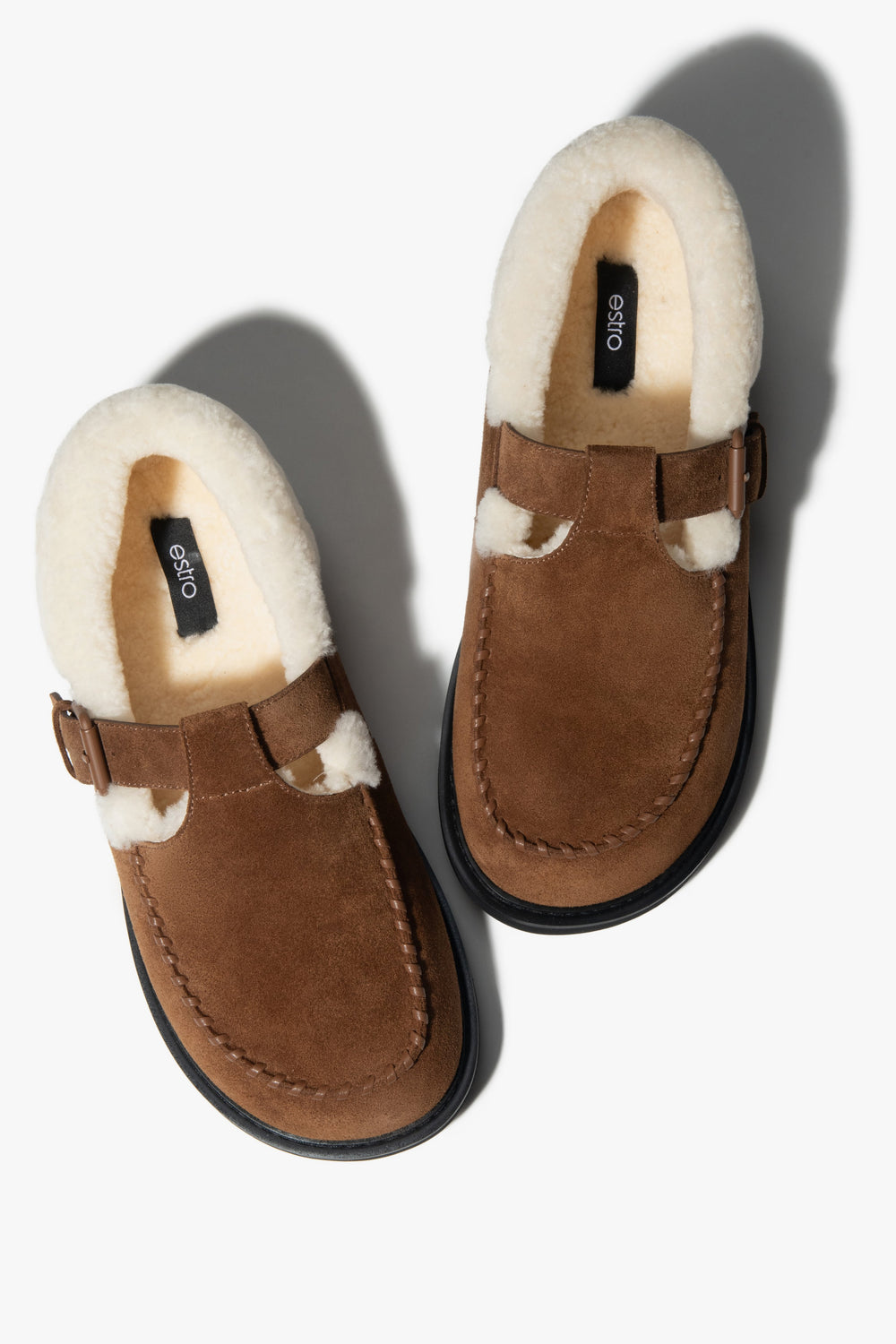 Women's Brown Winter Loafers made of Genuine Velour & Fur Estro ER00118010.