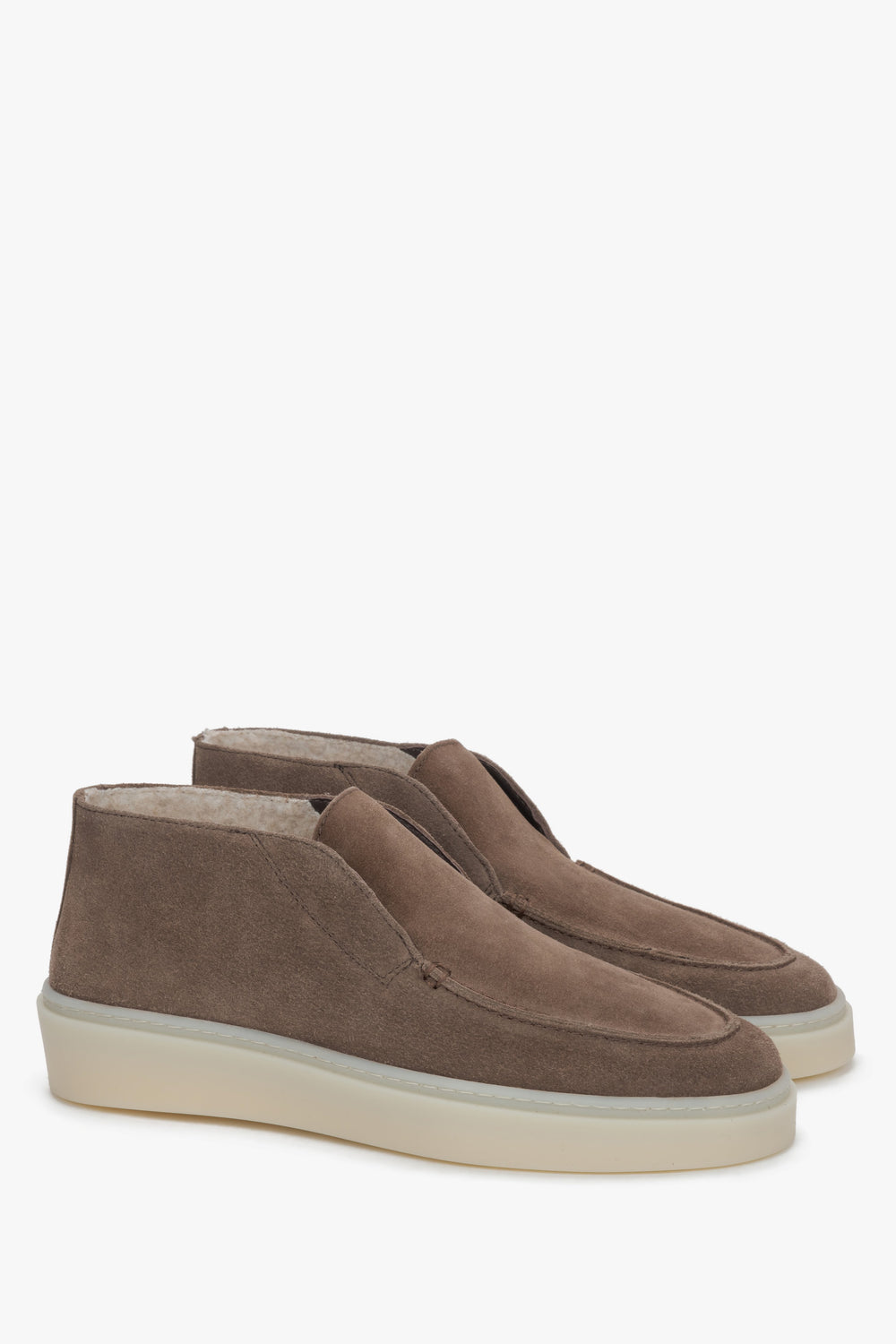 Women's Brown Winter Loafers made of Premium Italian Velour with Fur Lining Estro ER00120876.