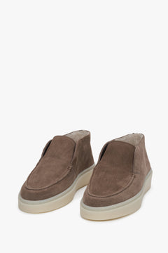 Brown Italian genuine suede winter loafers with soft natural fur lining, Estro.