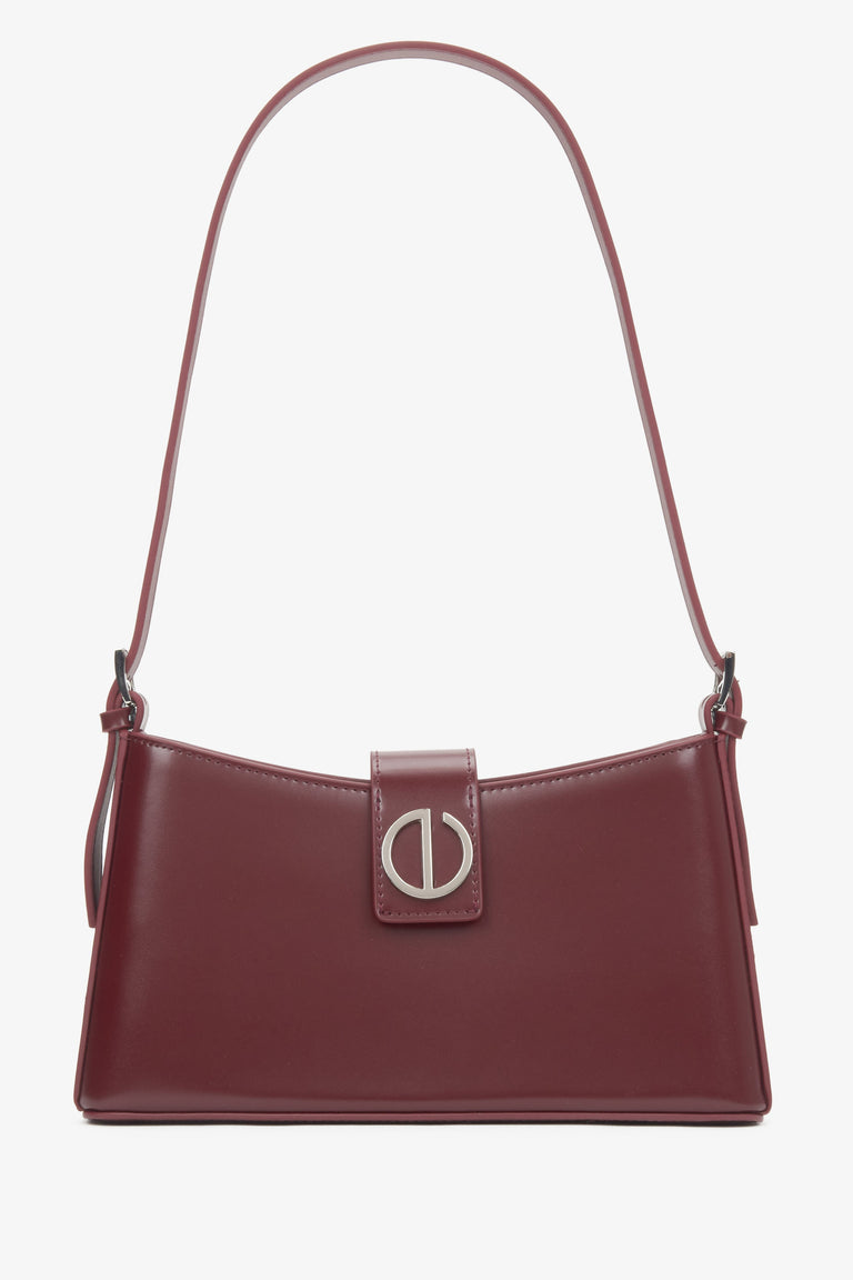 Women's Burgundy Genuine Leather Shoulder Bag with Silver Hardware Estro ER00116632.