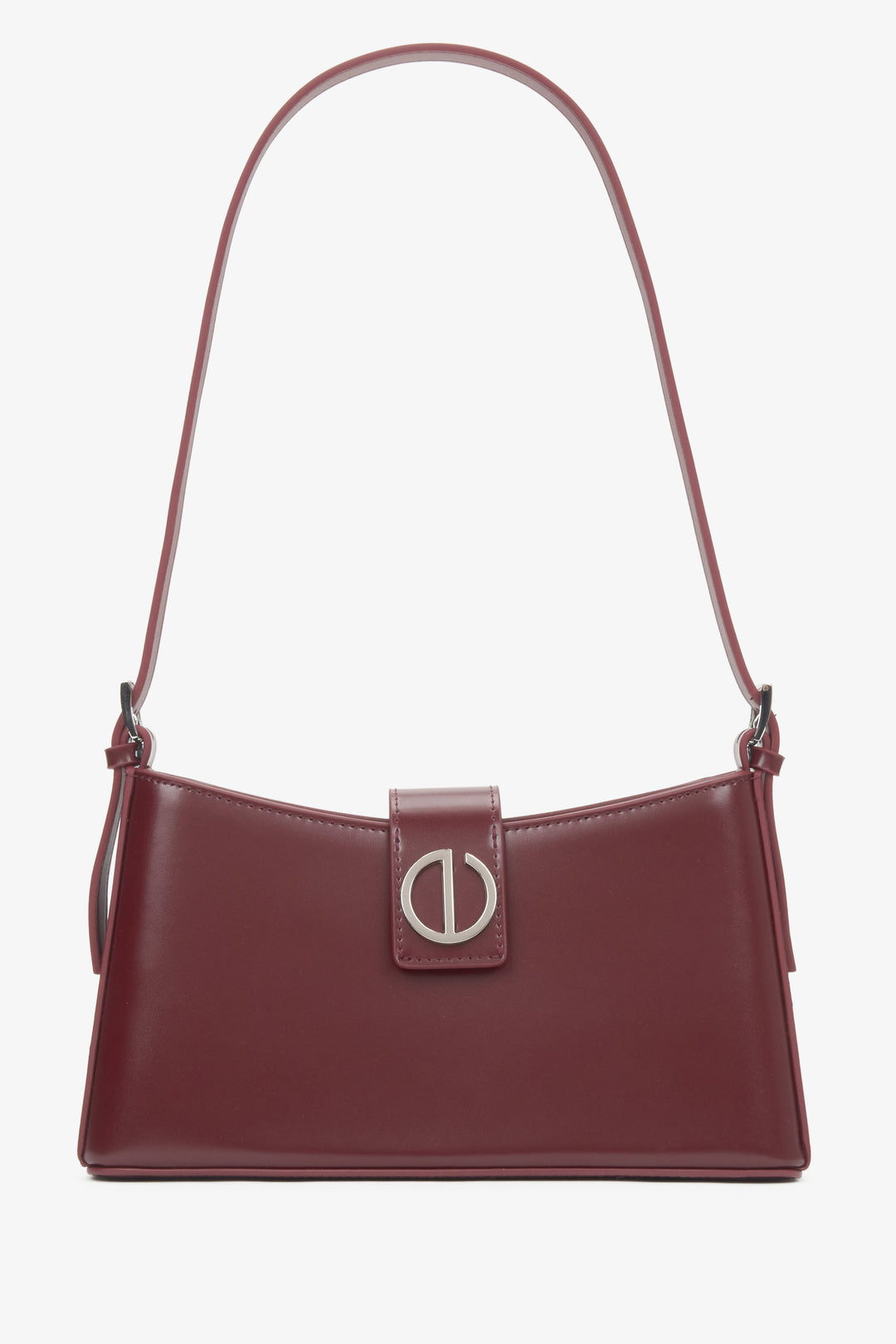 Women's Burgundy Genuine Leather Shoulder Bag with Silver Hardware Estro ER00116632.