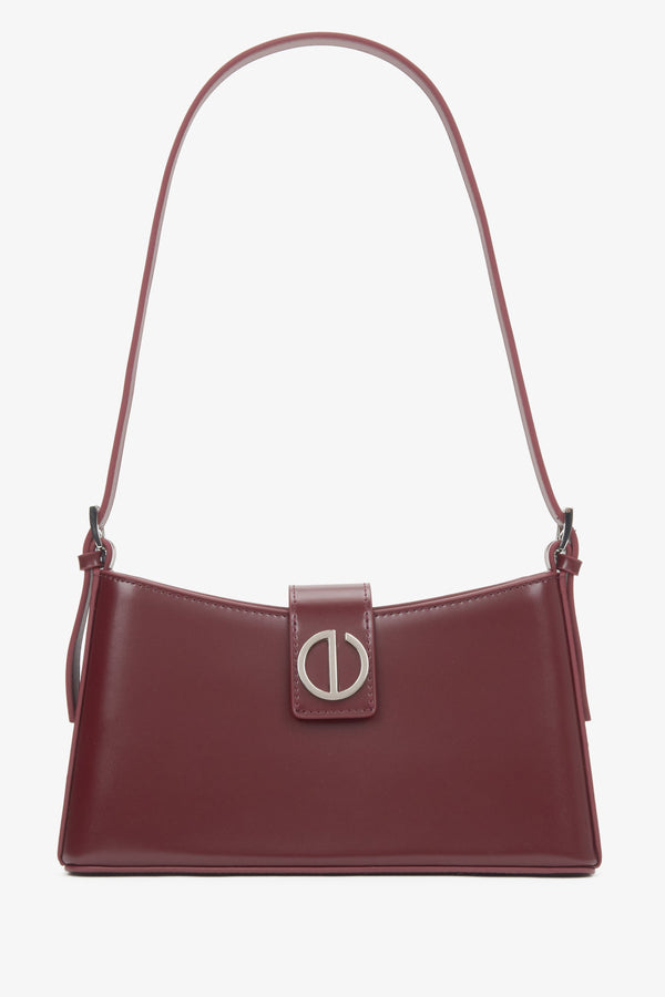 Women's Burgundy Genuine Leather Shoulder Bag with Silver Hardware Estro ER00116632.