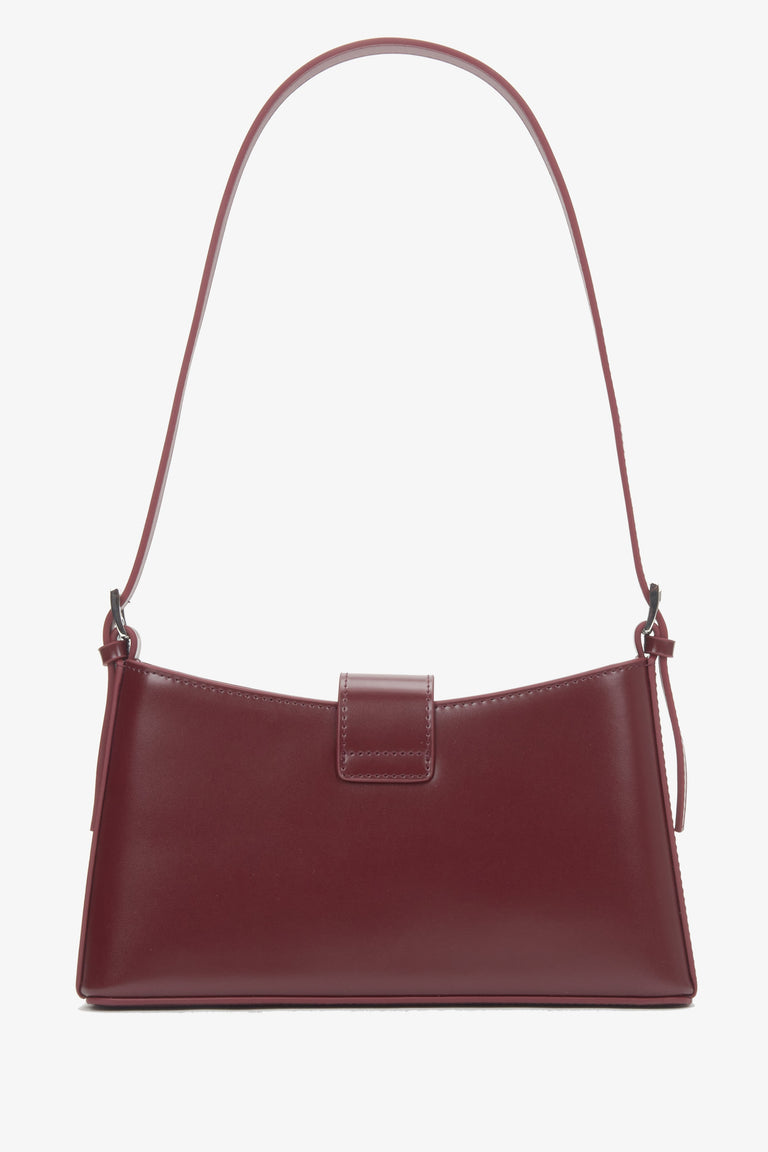 Estro – women's burgundy genuine leather shoulder bag with silver hardware.