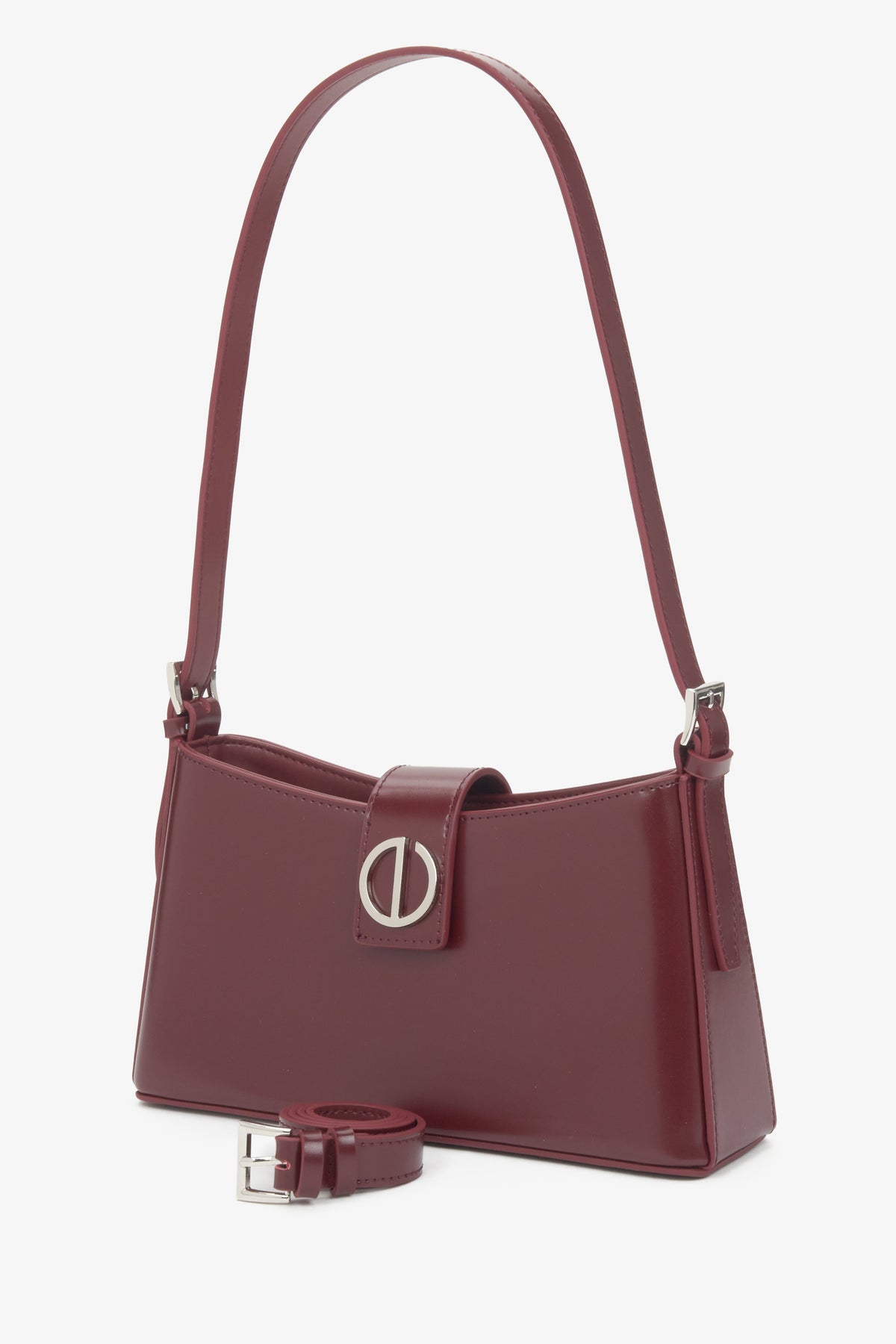 Women's burgundy genuine leather shoulder bag with silver hardware by Estro.