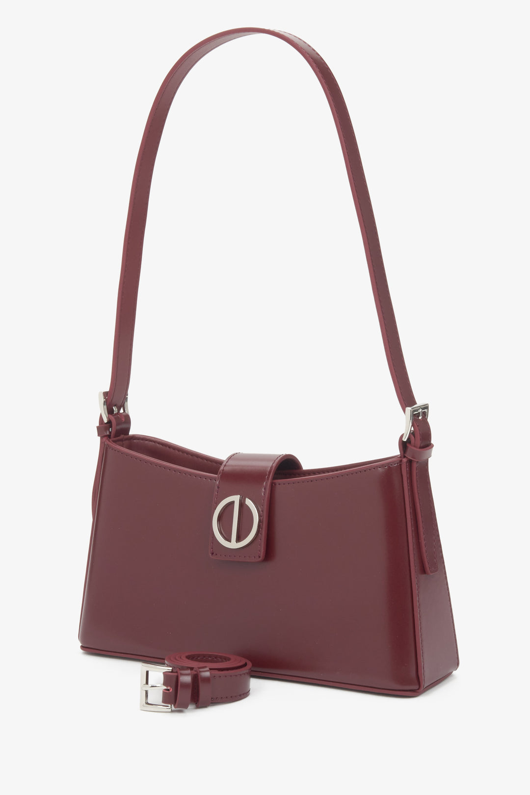 Women's burgundy genuine leather shoulder bag with silver hardware by Estro.