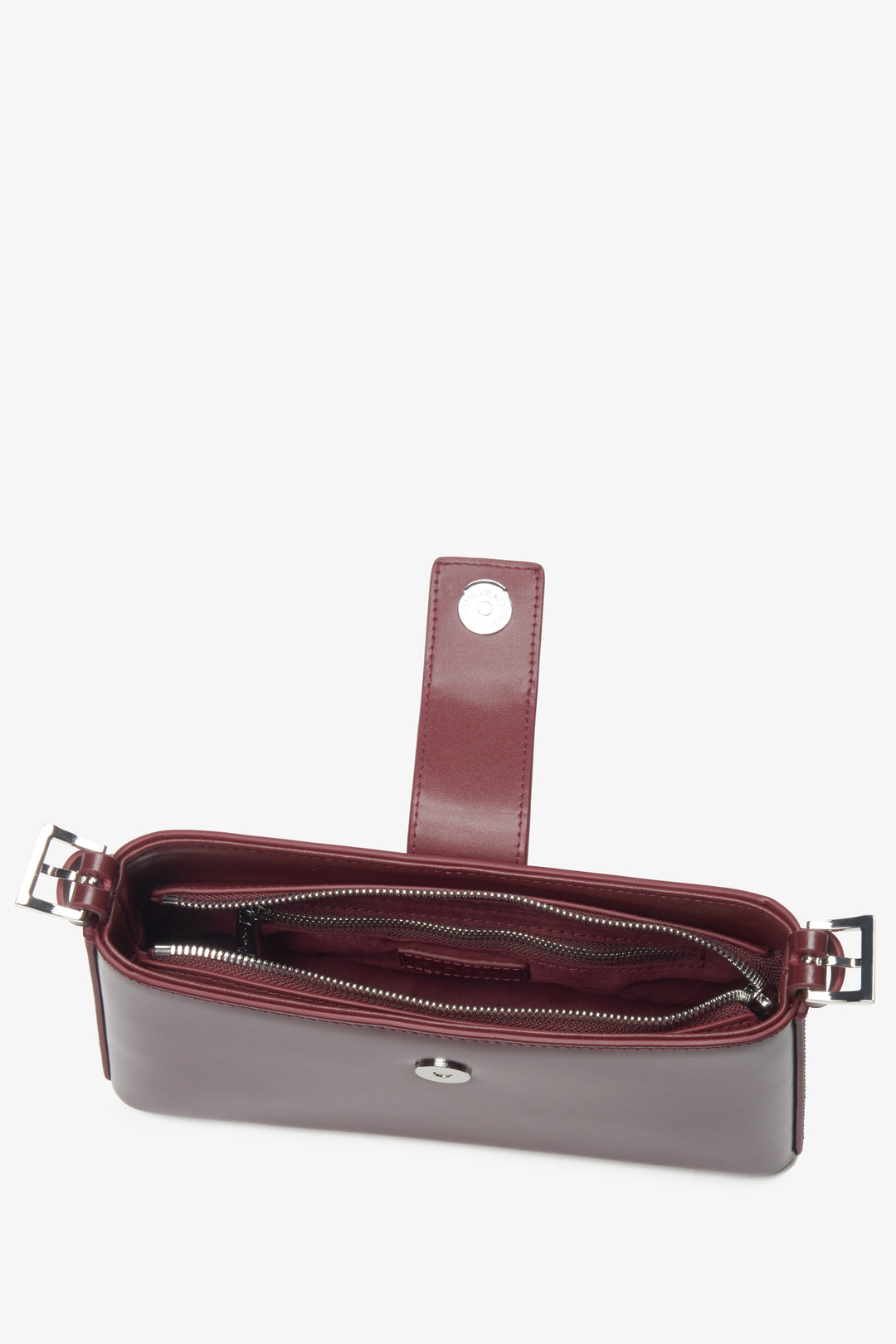 Women's shoulder bag, burgundy, genuine leather, with silver hardware, Estro.