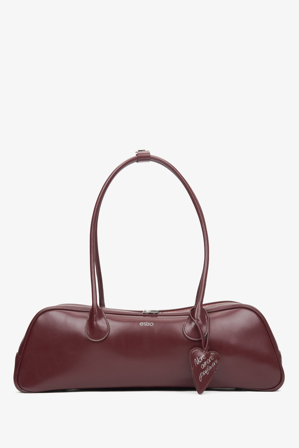 Women's burgundy leather shoulder bag with long handles by Estro.