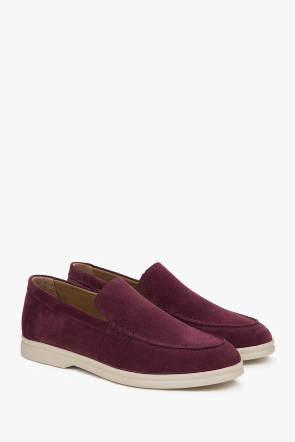 Burgundy Genuine Velour Loafers for Women by Estro.