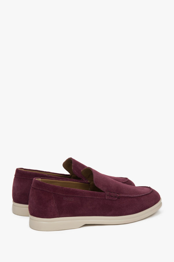 Genuine Velour Burgundy Loafers - a close-up on shoe's sideline.