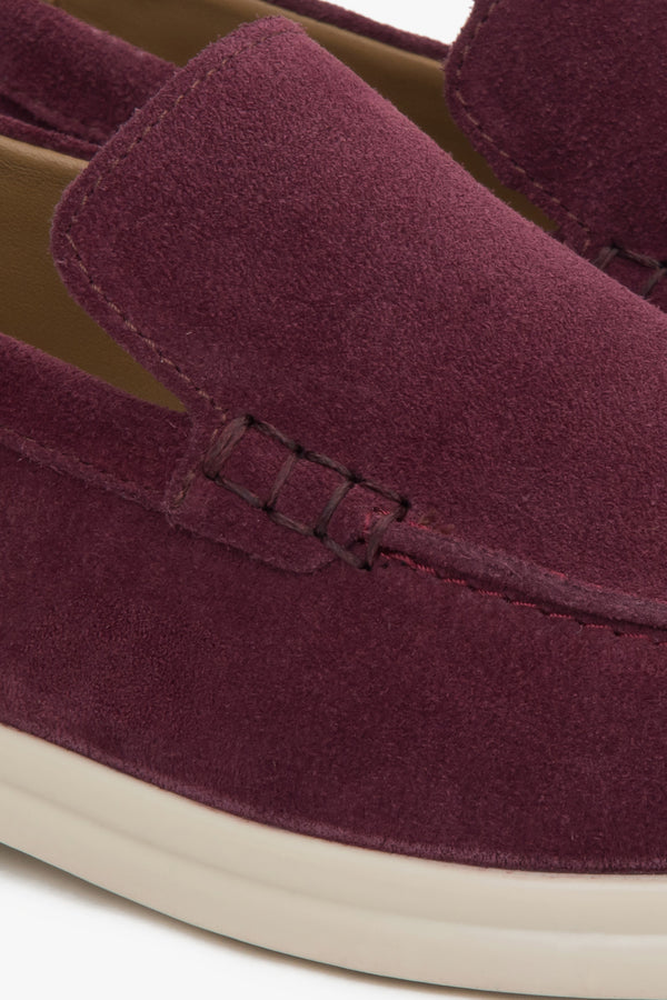 Burgundy Velour Loafers: Estro for Women. 