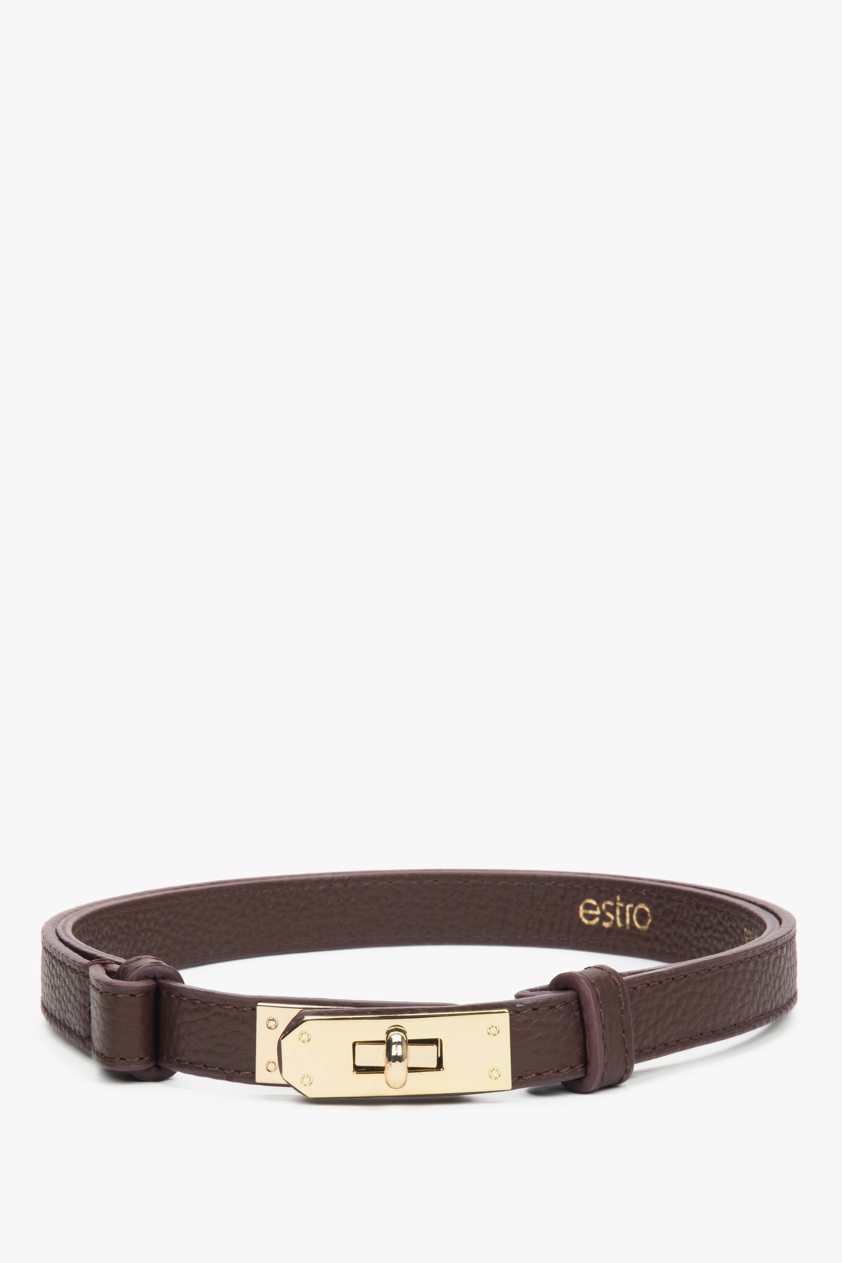 Women's Burgundy Belt made of Premium Italian Genuine Leather with Gold Buckle Estro ER00118604.