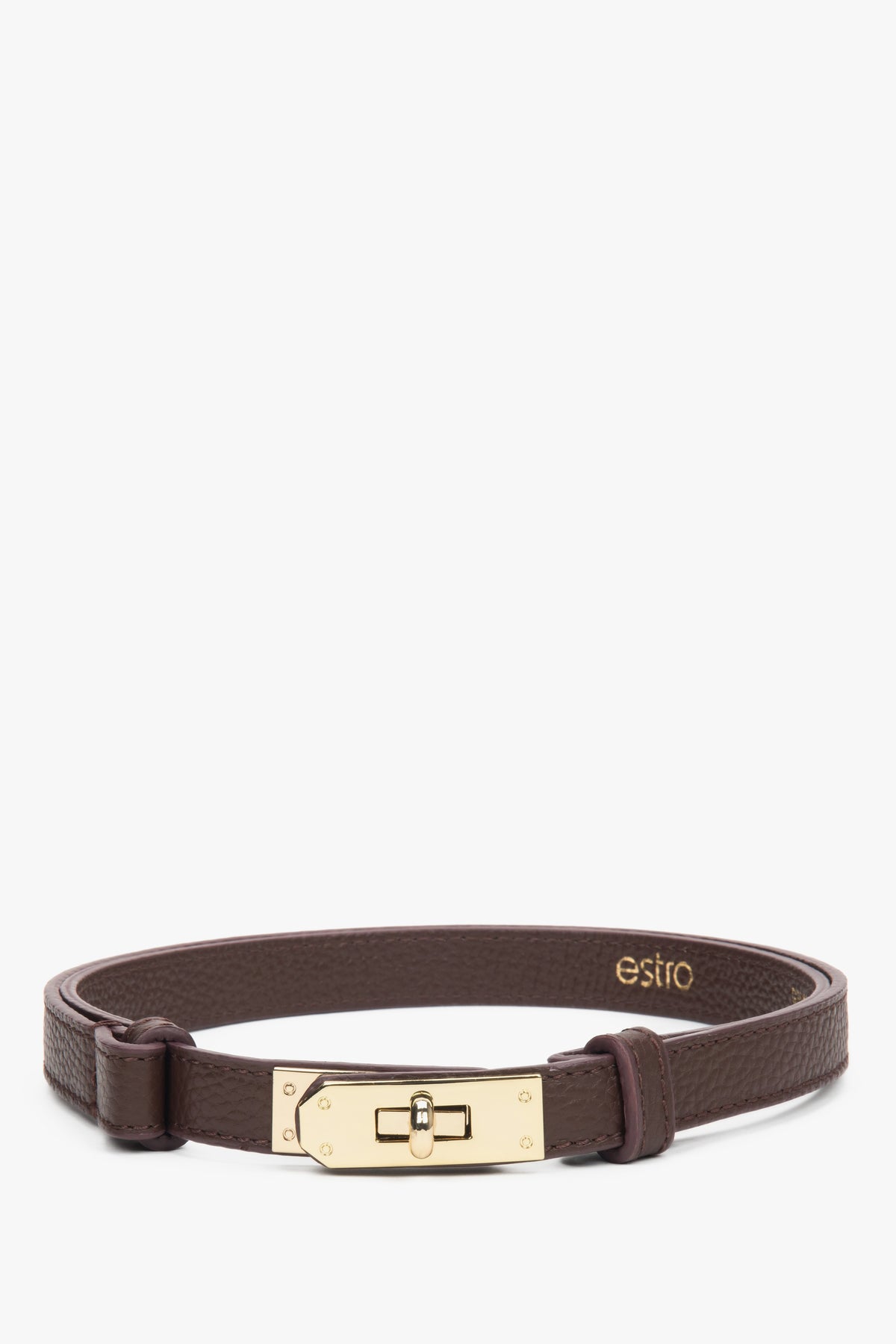 Women's Burgundy Belt made of Premium Italian Genuine Leather with Gold Buckle Estro ER00118604.