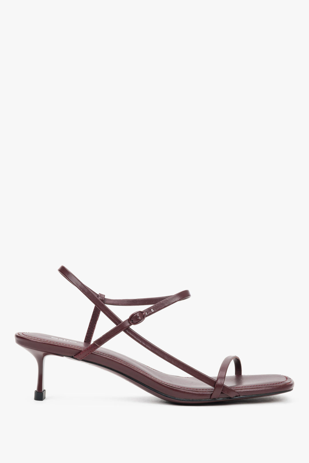 Women’s Burgundy Leather Low-Heeled Sandals with Thin Straps Estro ER00119856.
